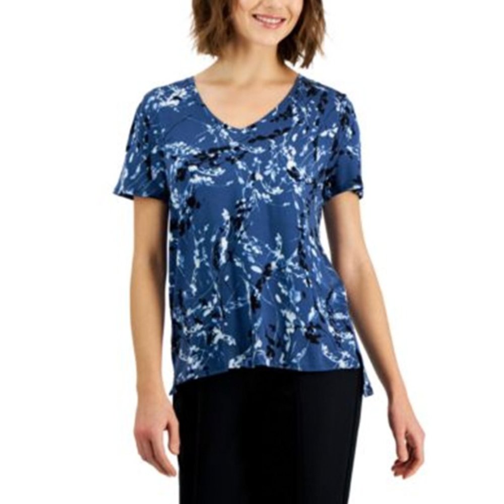 Alfani Printed V-Neck T-Shirt Women Size Medium